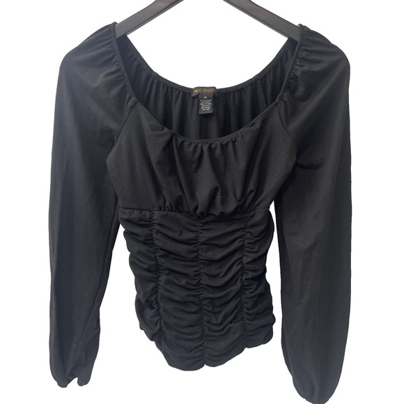 Love Theory Tops - Love Theory Scoop Neck Top Womens M Black Excellent Long Sleeve Gathered Stretch